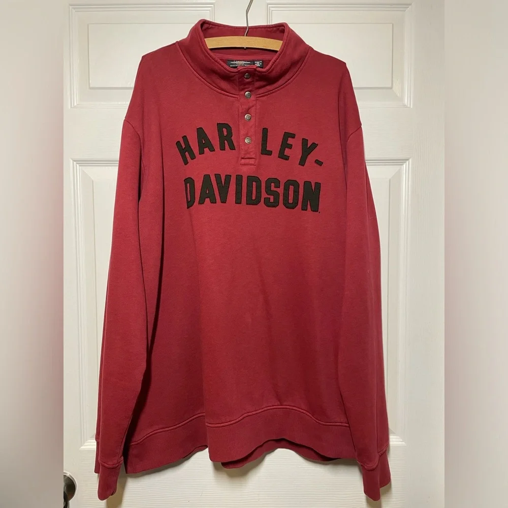 Harley Davidson Mens 3XL Long Sleeve Pullover Sweatshirt Dark Red - Picture 2 of 5